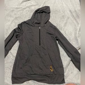 Medium quarter zip knit feel sweatshirt, hood and pocket